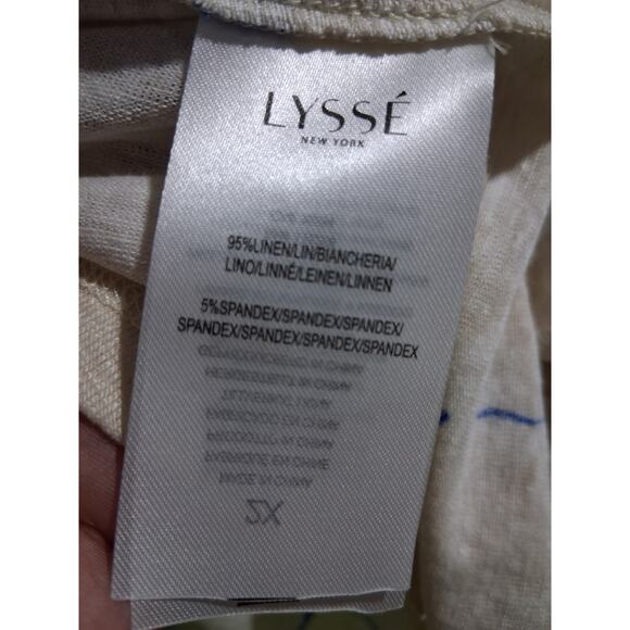 LYSSÉ New York Women's Oversized XS Paint Striped Linen Crew Quiet Luxury Top - Picture 8 of 10
